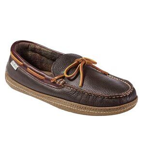 L.L.Bean Men's Handsewn Leather Slippers Loafers Brown Flannel Lining Cusion 10M